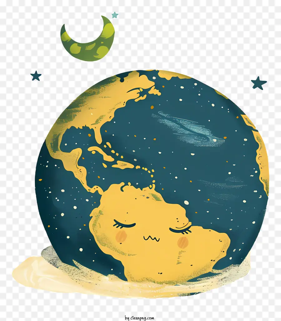 Volto della Terra Dormita in Earth Face Sleeping Stars - Globe addormentato con luna e stelle