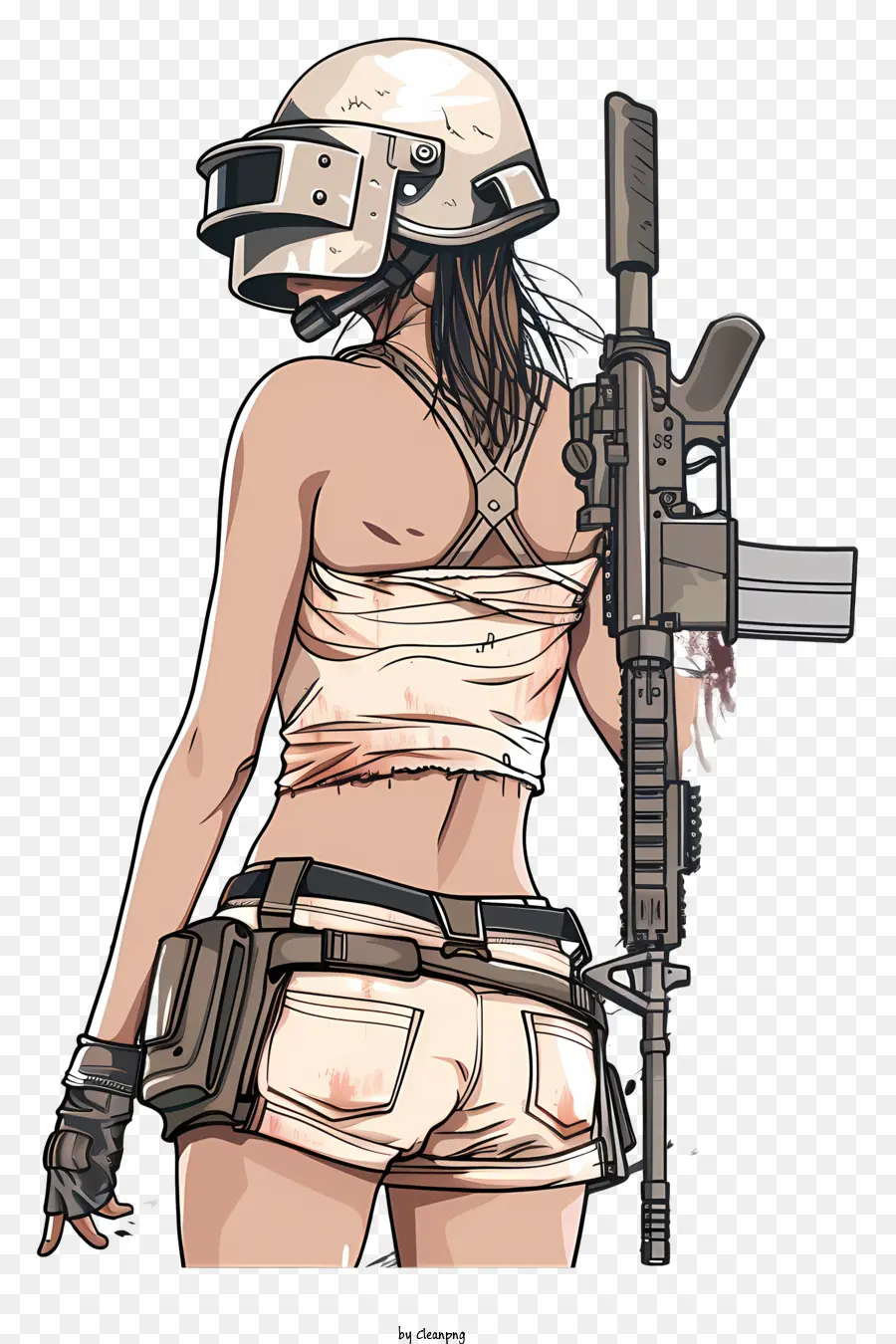 pubg - Soldata femmina in camuffamento che tiene il fucile all'aperto