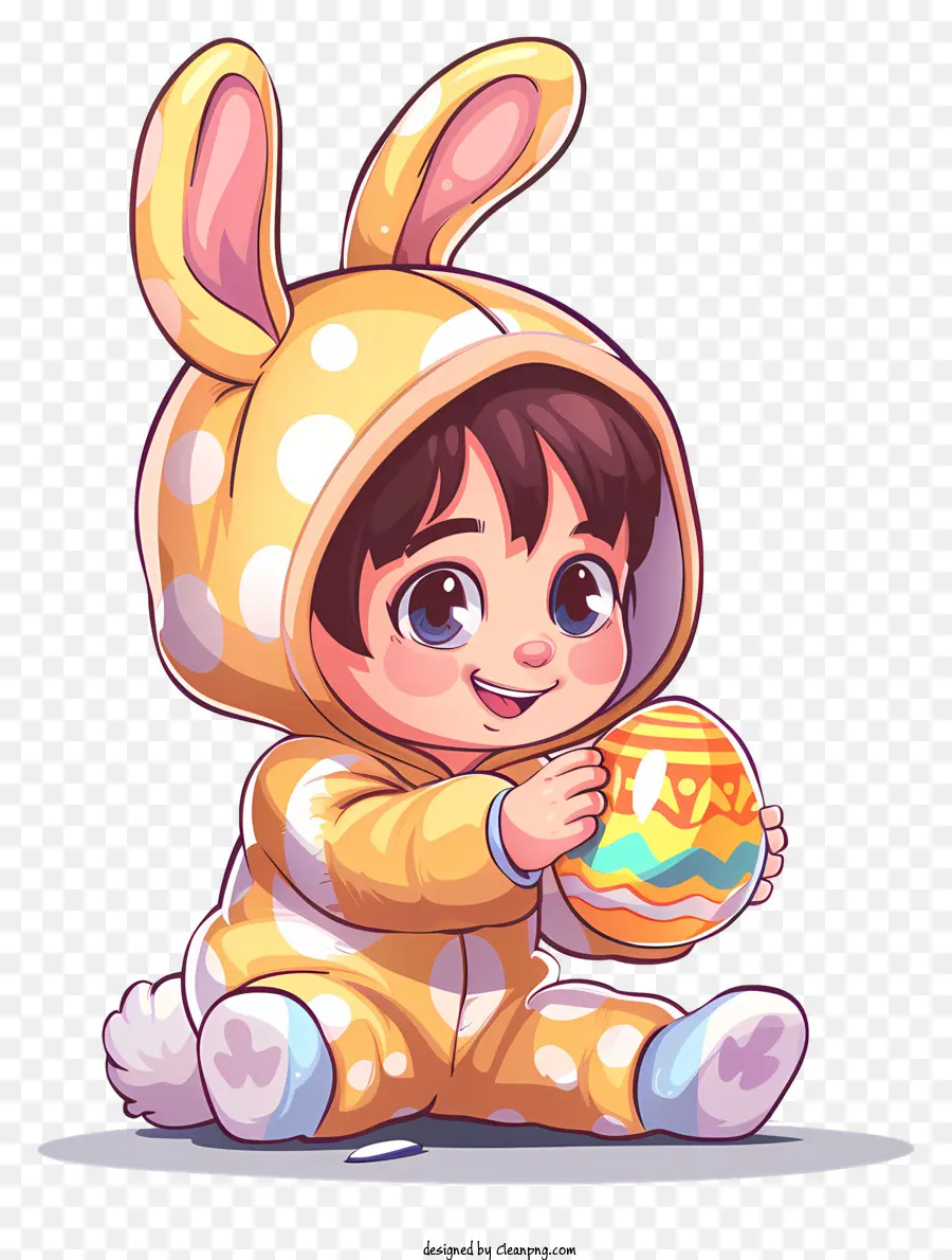 trứng - Cậu bé trong bộ đồ thỏ chơi với trứng