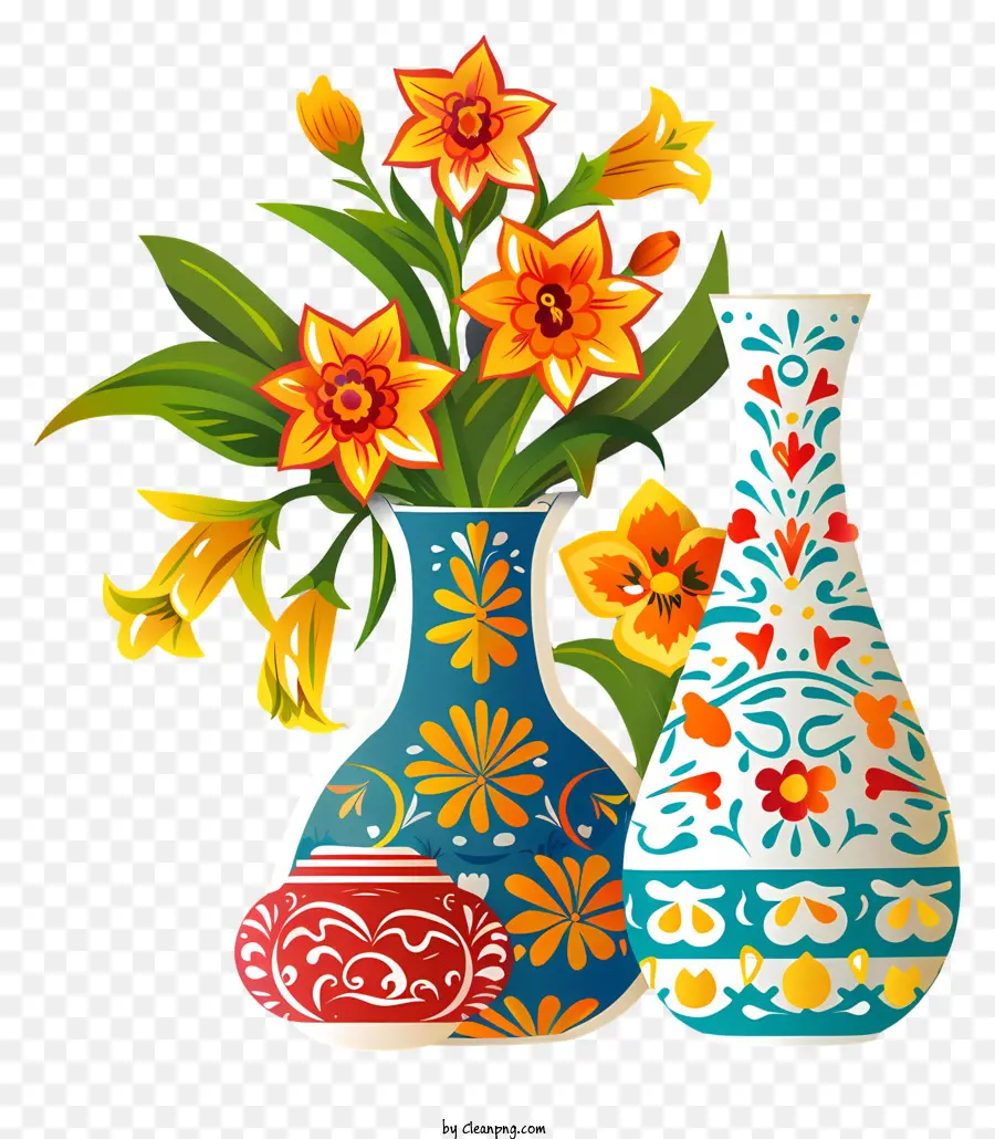 Happy Nowruz Vase Flowers Buntes Muster - Farbenfrohe Vase mit Blumen in Töpfen