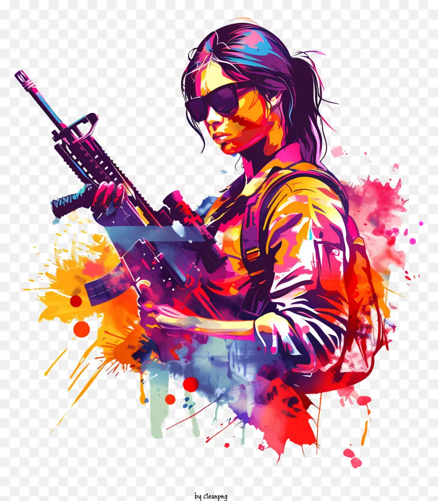 sfondo colorato - Persona con fucile davanti ai colori
