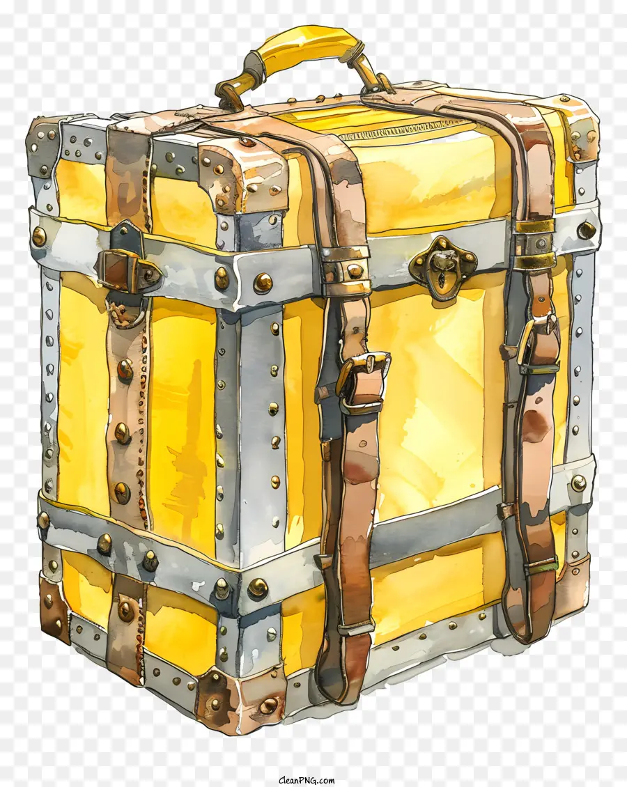 Gepäck Vintage Koffer gelbes Gepäck Reisetasche Messing Schnallen Schnallen - Alter gelber Koffer mit Messingschnallen