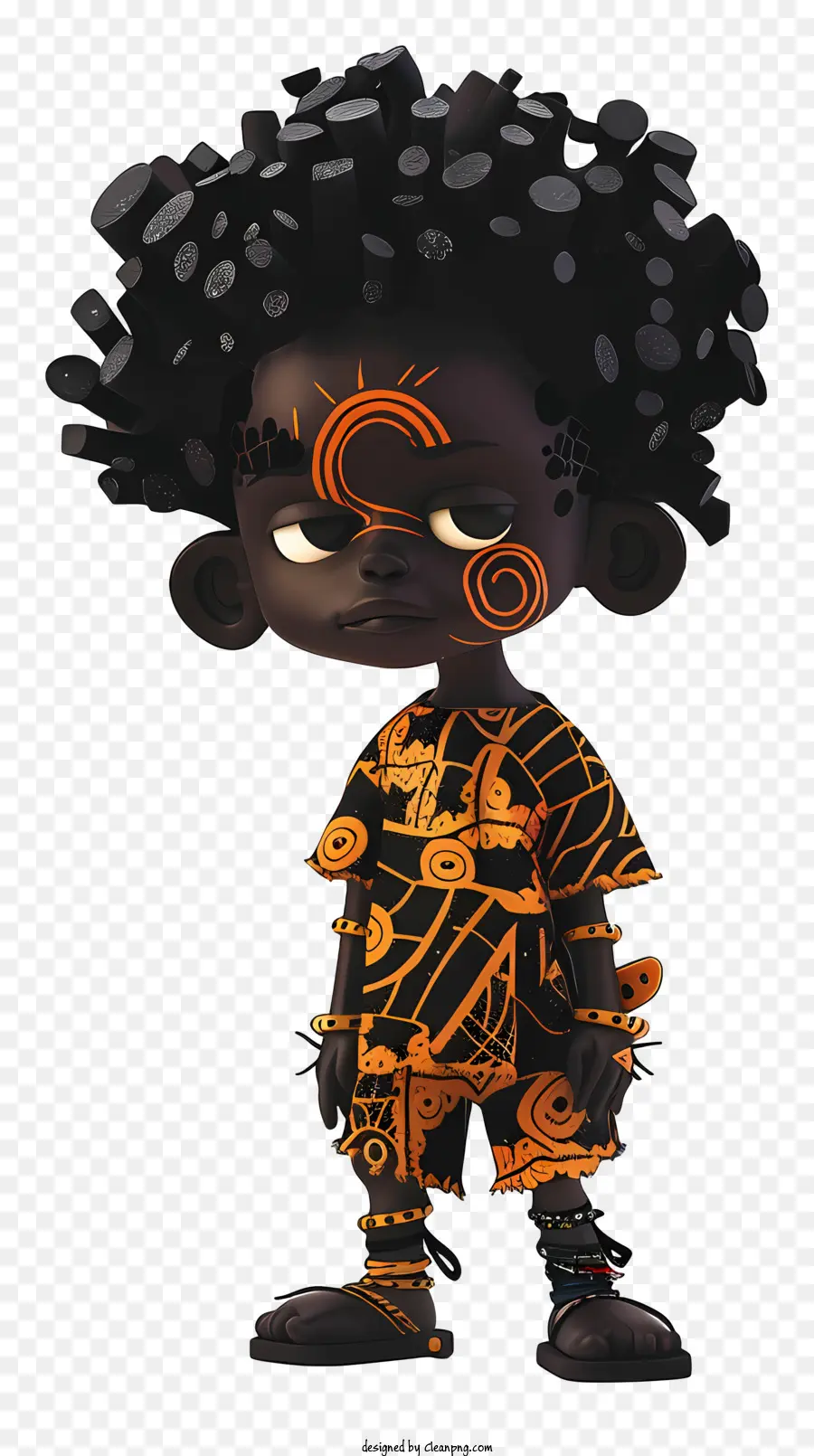 Ragazzo africano afro dreadlocks africano di moda etnica - Bambino nero con dreadlocks in outfit arancione