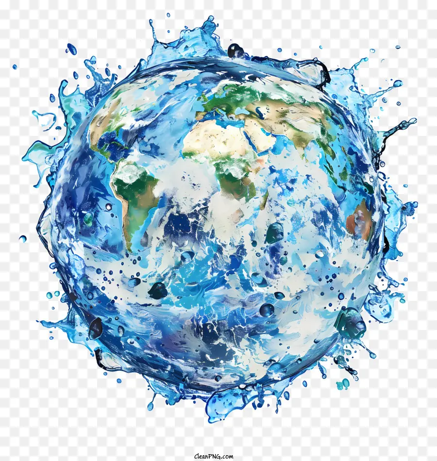 Thế Giới Ngày Nước - Trái đất được bao quanh bởi những giọt nước đầy màu sắc, rơi xuống