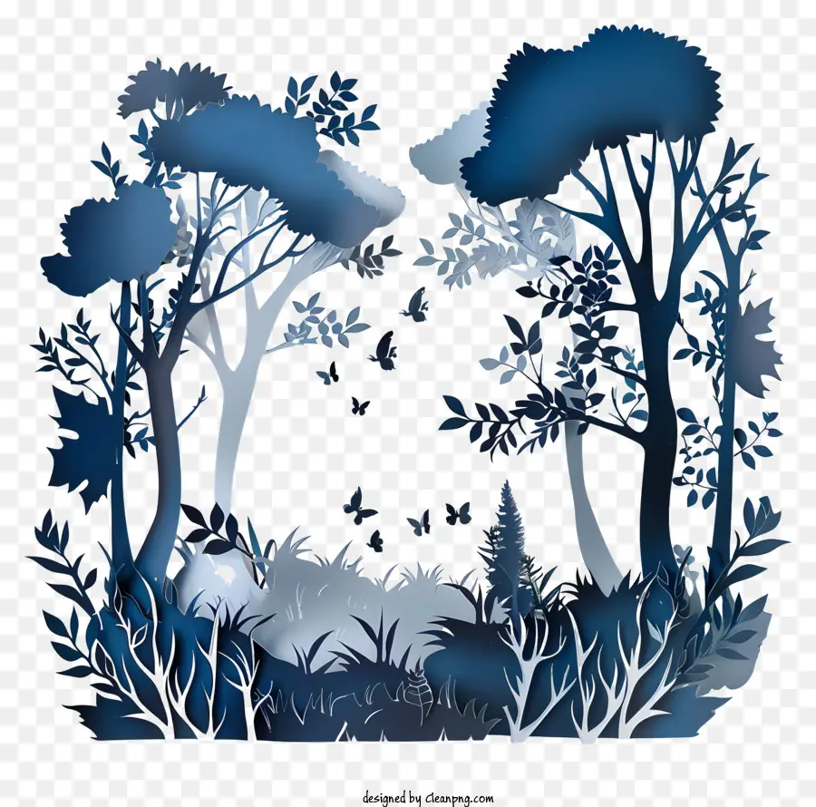 international day of forests paper cut-out forest silhouette river trees