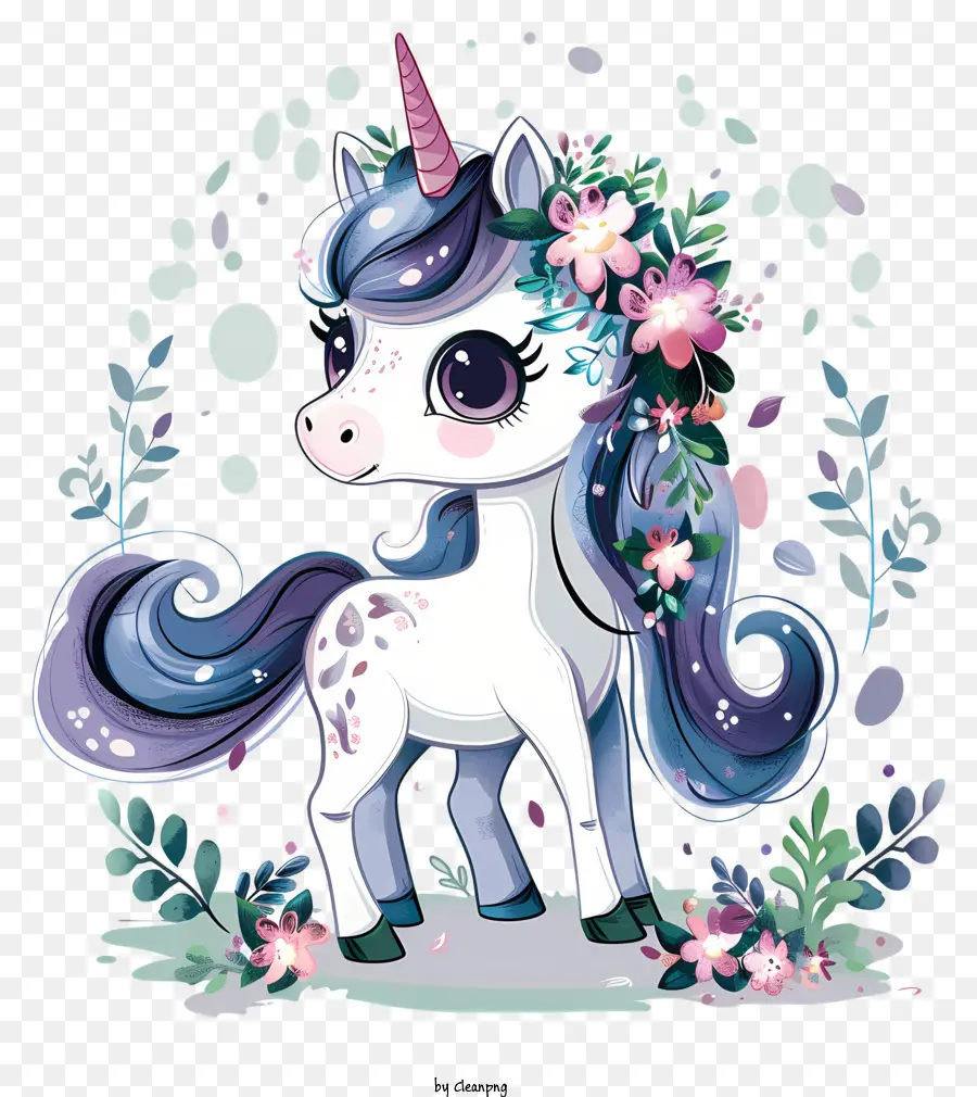 unicorno - Un unico unicorno pastello in campo di fiori