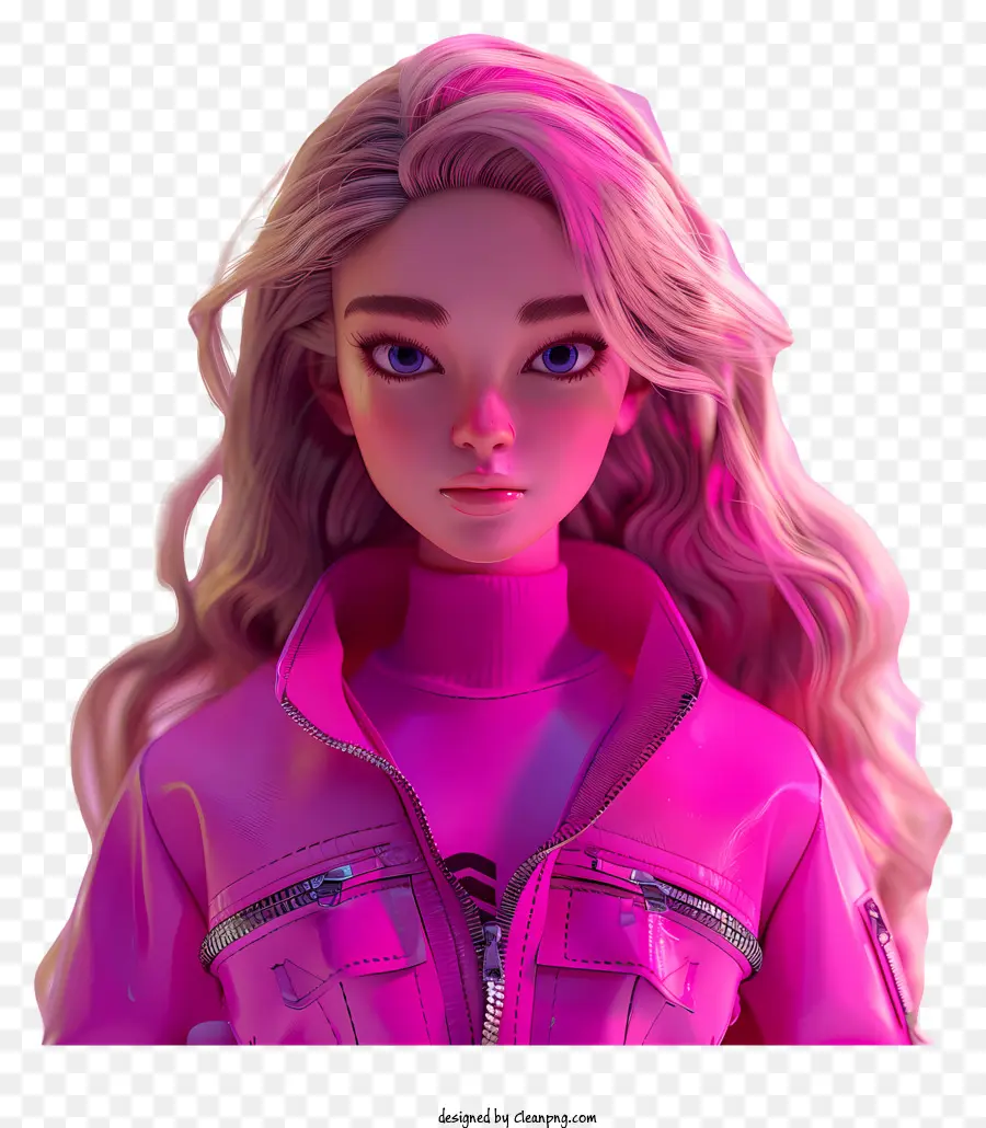 Barbie Digital Art Woman áo khoác màu hồng tóc vàng - Hình ảnh nghệ thuật kỹ thuật số của người phụ nữ quyến rũ