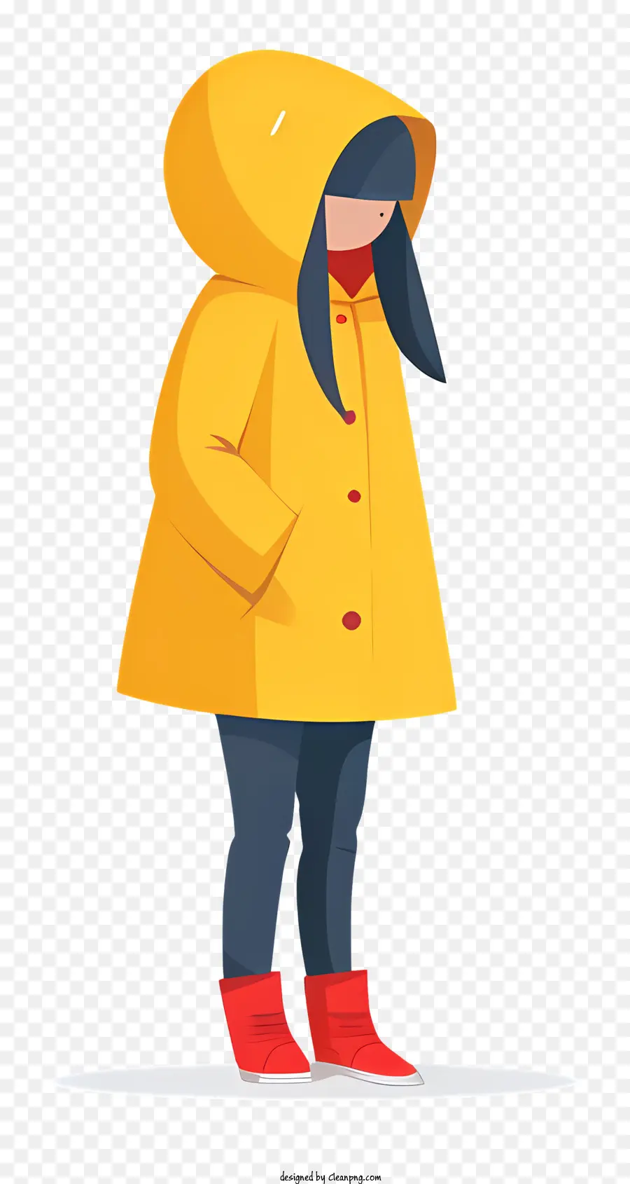 Cô bé trong Raincoat Raincoat màu đỏ đôi giày màu đỏ - Người phụ nữ mặc áo mưa màu vàng đứng trong mưa