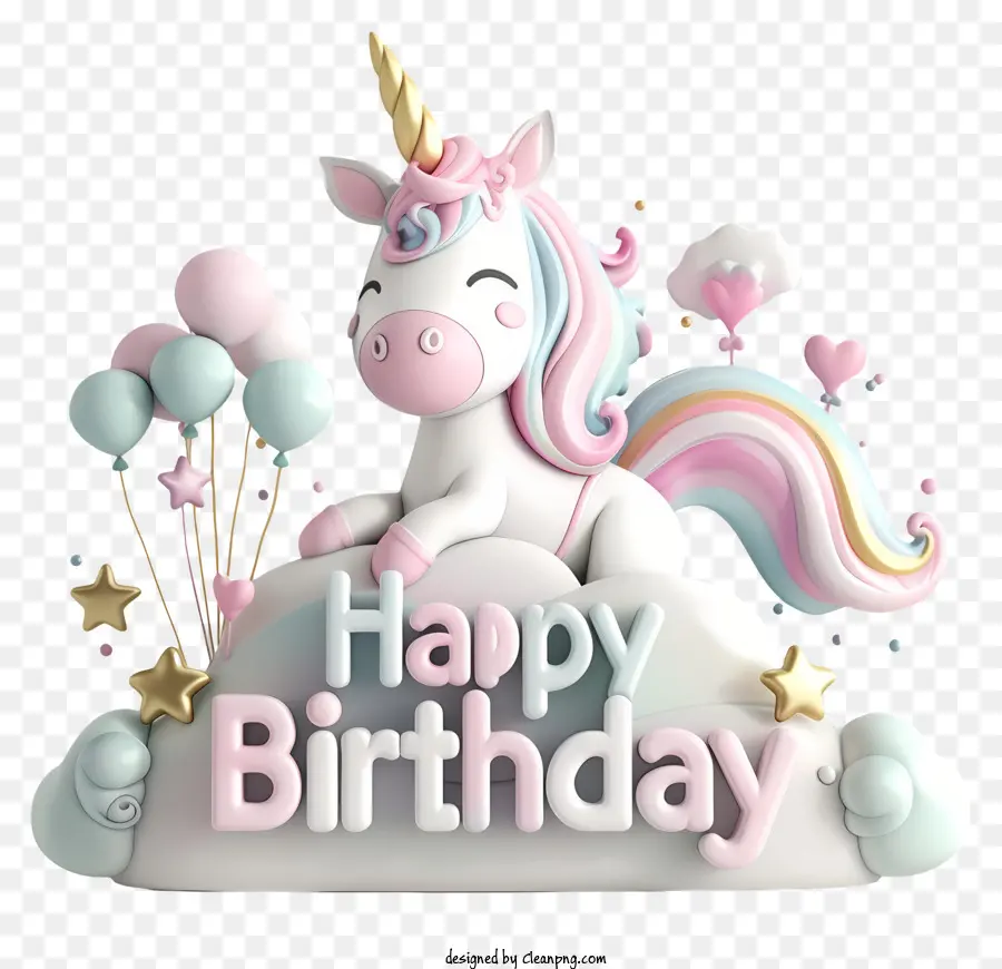 buon compleanno - Un unicorno carino sul cloud con banner di compleanno