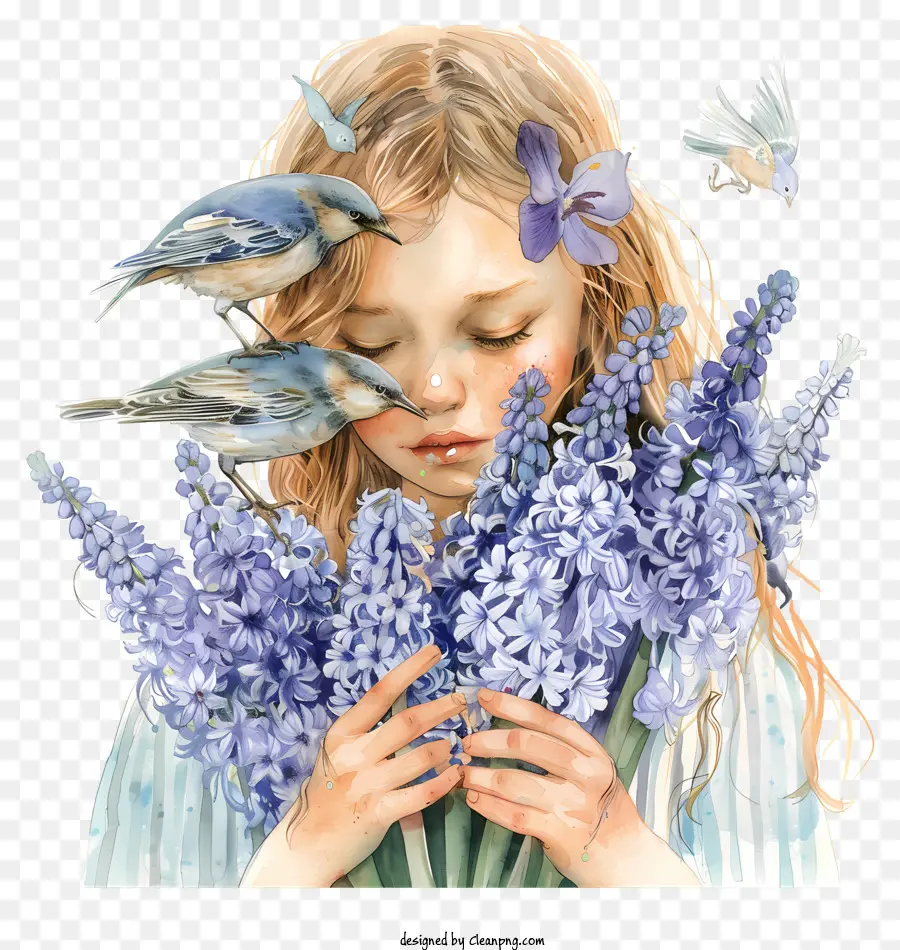 Spring Girl Hyacinths Girl Lilacs - Giovane ragazza con bouquet di lilla che sorride