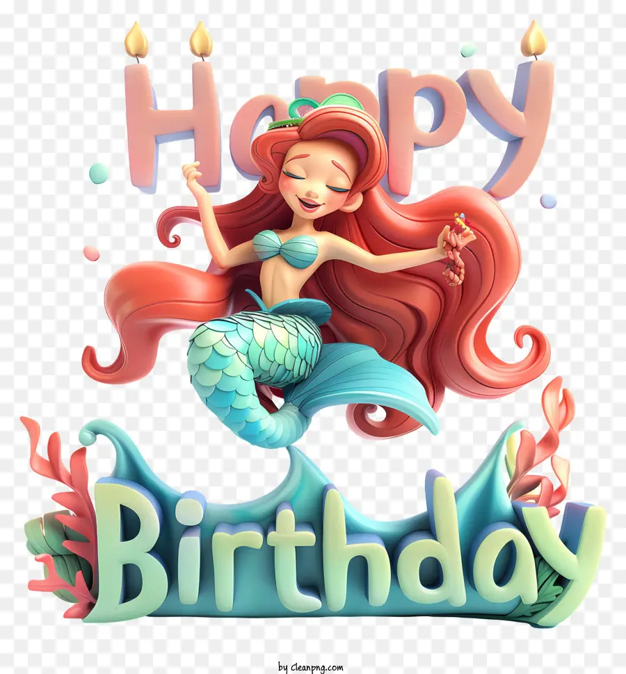 Geburtstagsparty - Lebendige, freudige Meerjungfrau, die über dem Wasser schweben