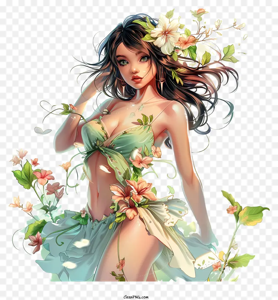 cô gái mùa xuân cô gái trẻ tóc dài tóc xoăn - Người phụ nữ trẻ trong vườn hoa với vương miện
