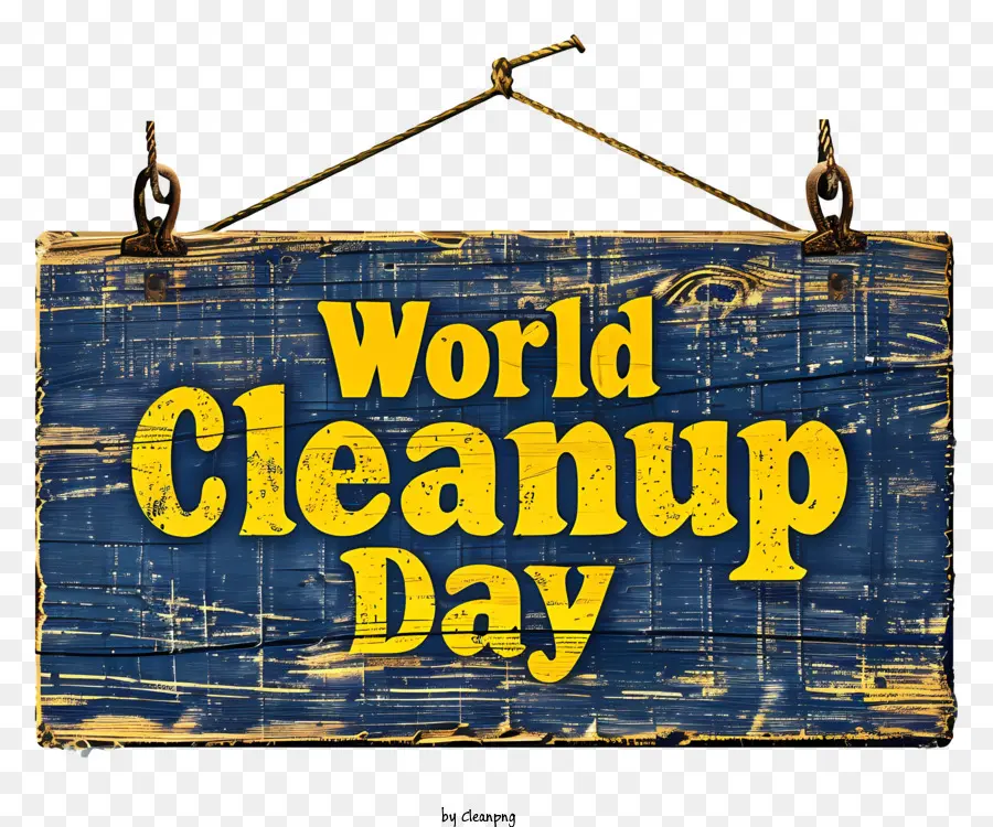 Umwelt für das World Cleanup Day Umwelt Sauberkeit Recycling Nachhaltigkeit - Holzschild: Weltreinigungstag, blaue Buchstaben