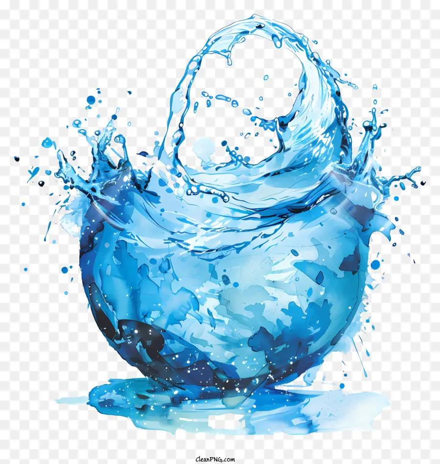 Welt Wasser Tag - Blaue Kugel mit Wasserverschüttung, schwarzer Hintergrund
