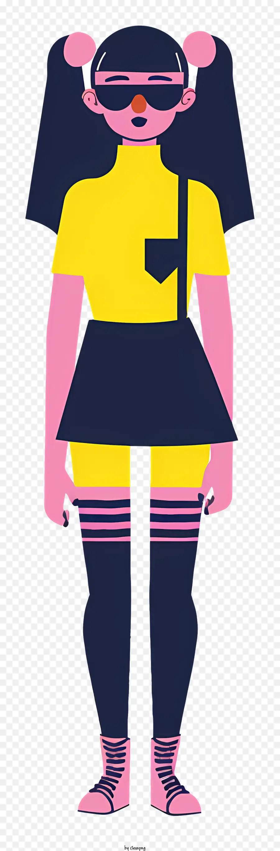 Fashion Girl Cartoon Character Giallo e rosa Outfit Long Hair Concentration - Personaggio dei cartoni animati in outfit giallo e rosa