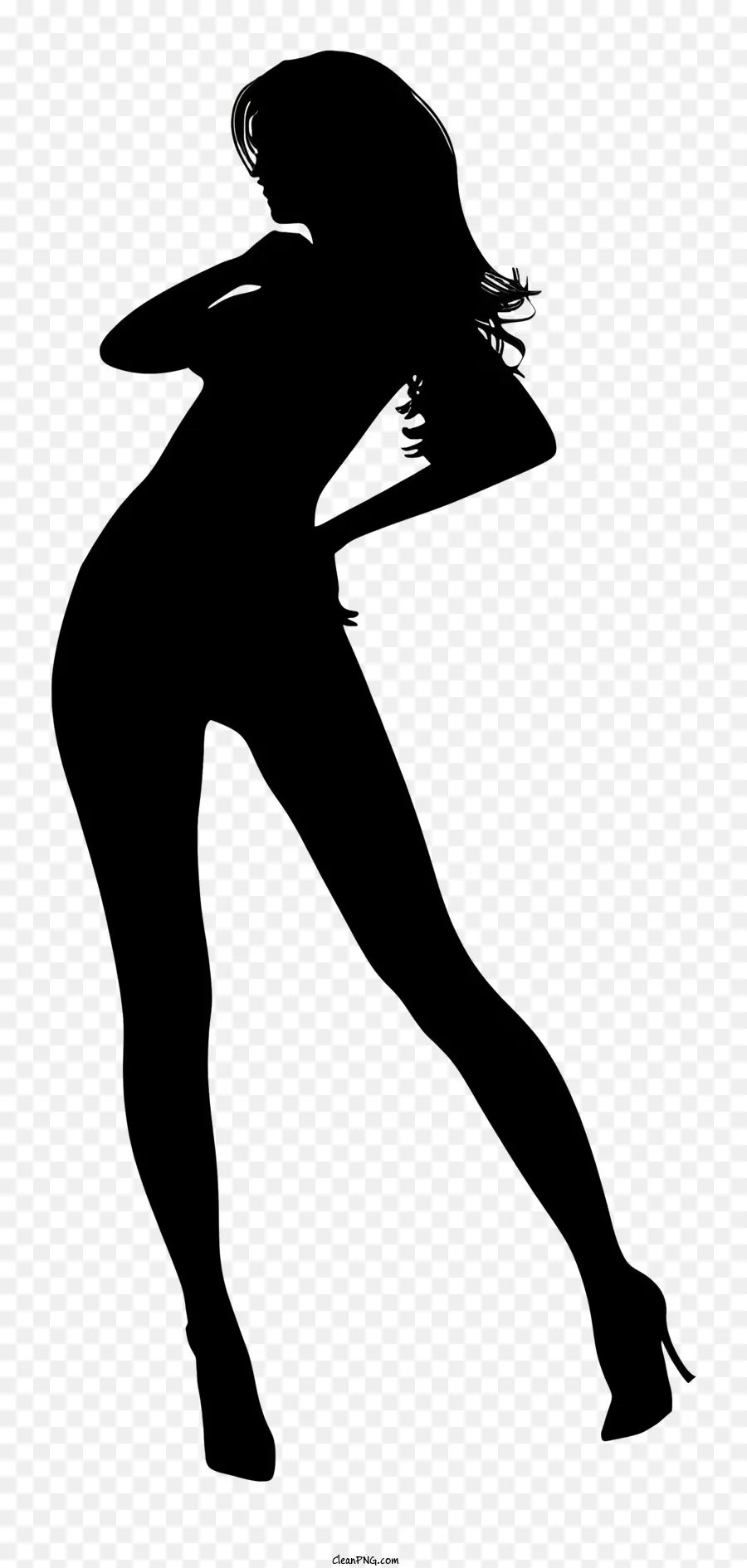 sexy Silhouette Frau schwarzer Kleiderbühne - Frau im schwarzen Kleid auf der dunklen Bühne