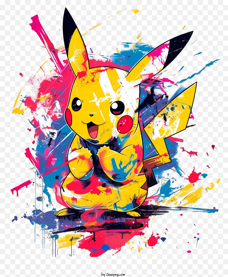 Lack Splatter - Bunte Pikachu-Malerei auf dunkler Oberfläche