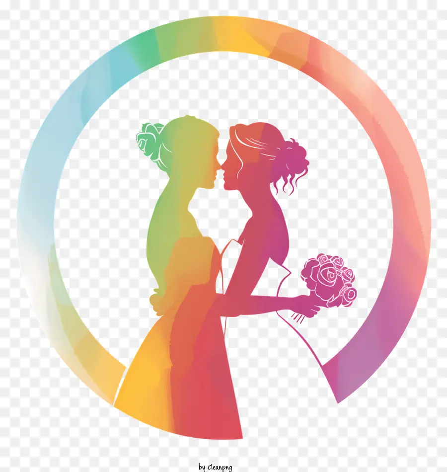 cerimonia di nozze - Matrimonio lesbico con bacio di sfondo arcobaleno