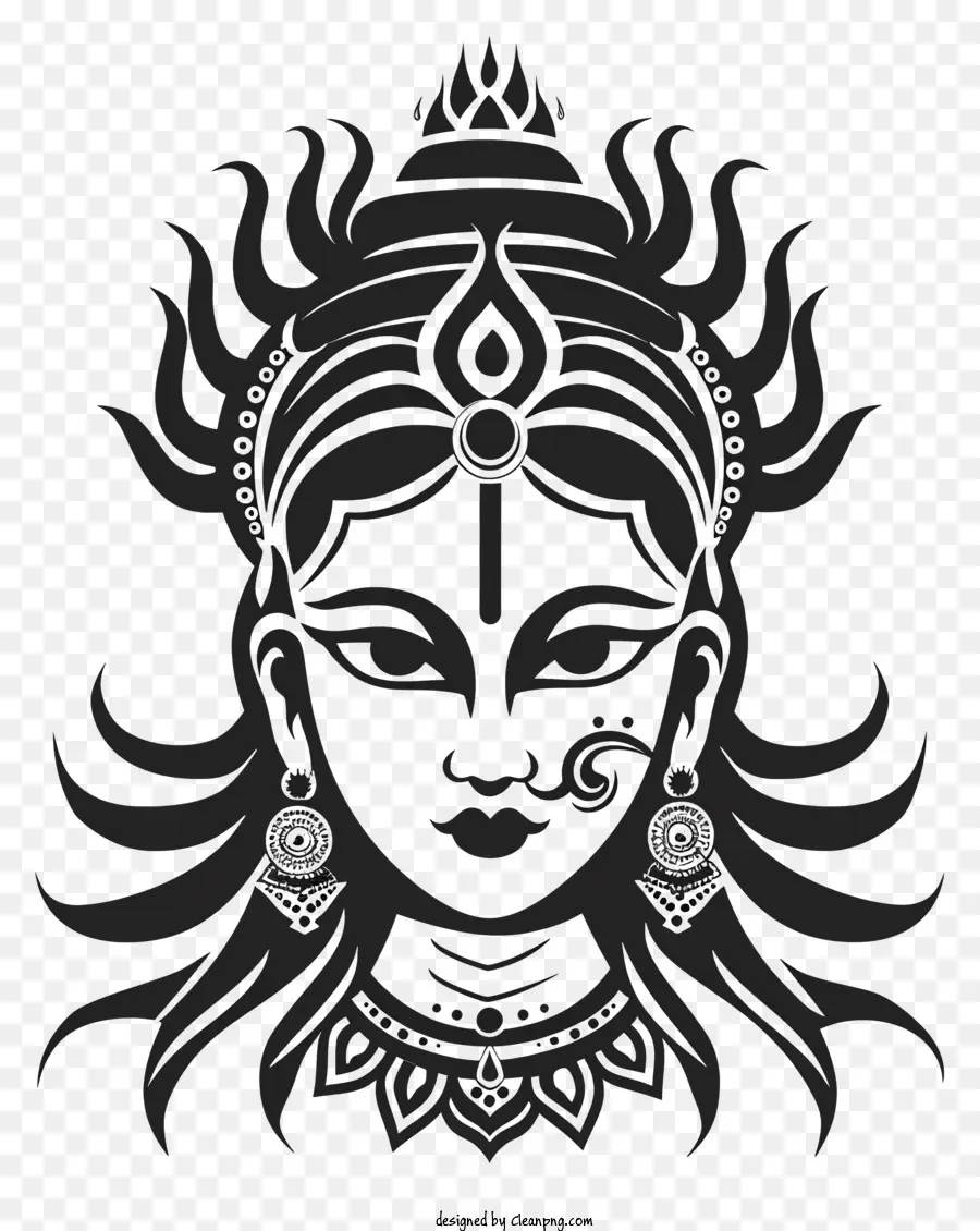 Durga Maa - Schönes Silhouette -Gesicht mit Blumenkrone
