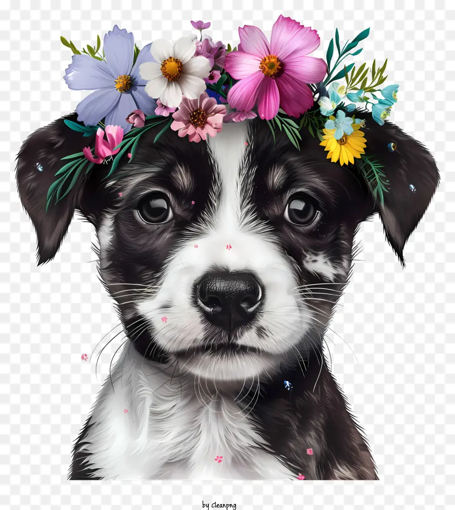 corona di fiori - Cane felice con corona di fiori, espressione del contenuto