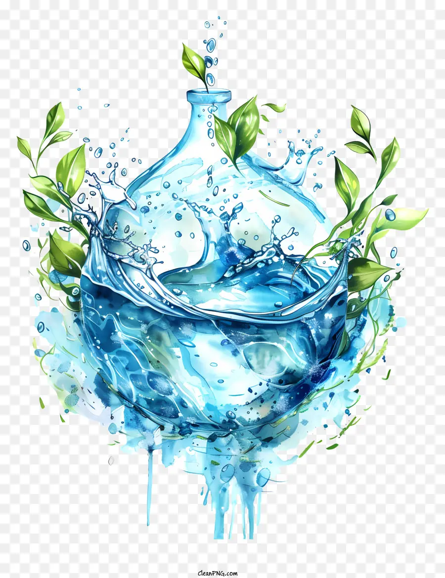 Welt Wasser Tag - Glasflasche mit Wasser und Laub gefüllt