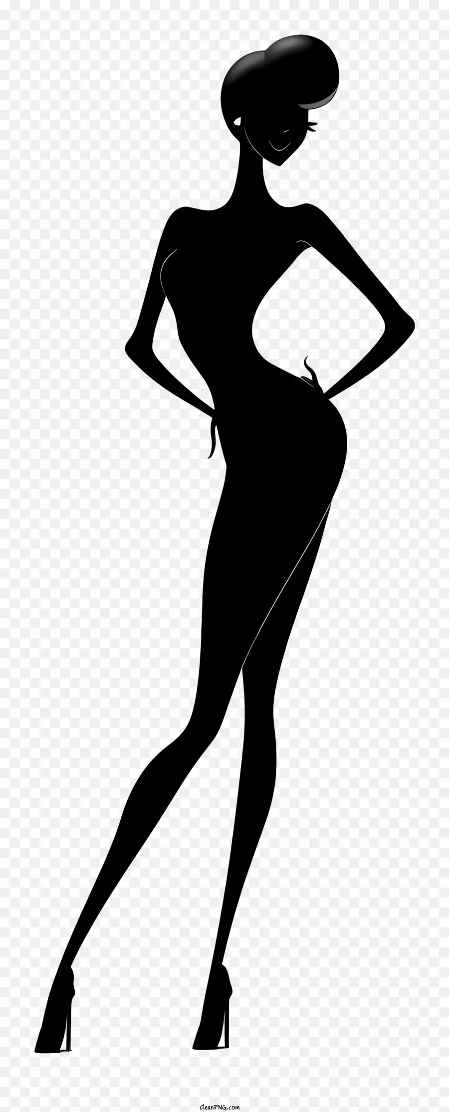 sexy Silhouette Frau schwarzes Kleid niedriger Ausschnitt - Realistisches Schwarzweißbild der Frau