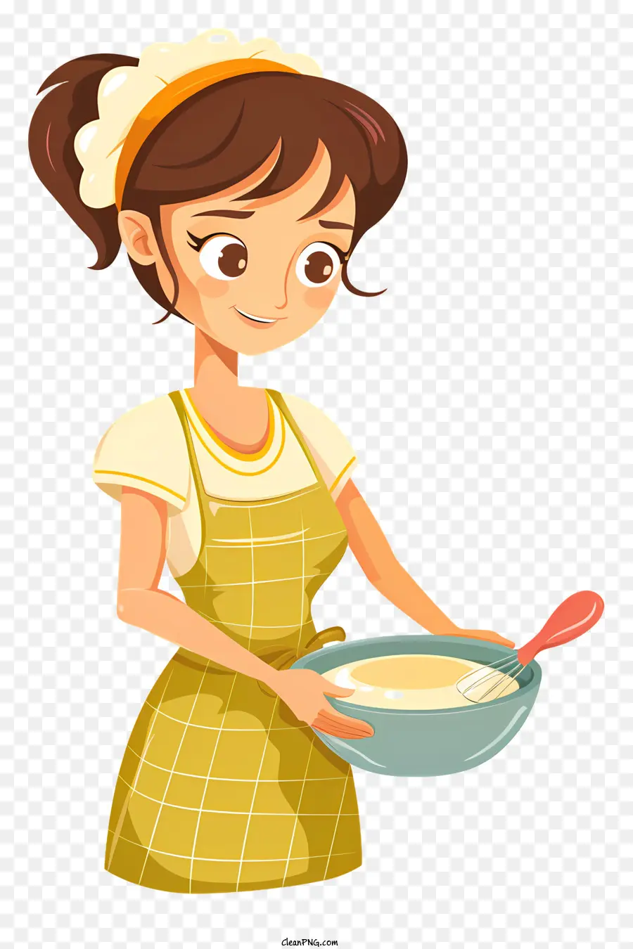 Kochfrau Cartoon Kochrezept Küchenherd - Frau kocht in sauberer, organisierter Küche