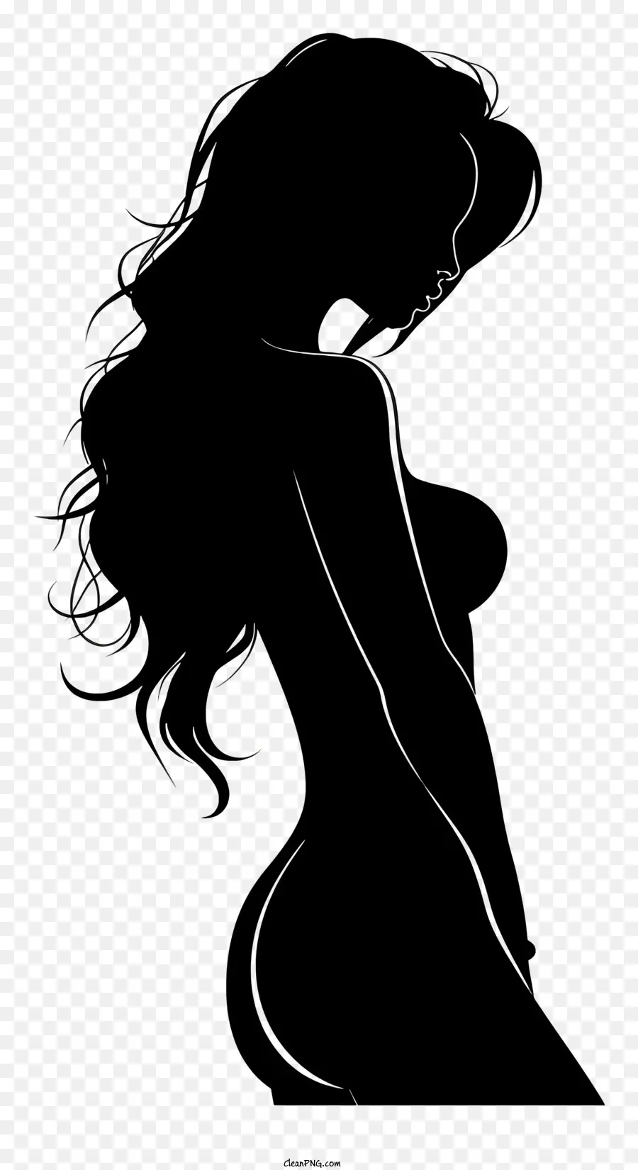 sexy Silhouette Silhouette Frau lange Haare - Silhouettierte Frau in kurzem schwarzem Kleid posiert