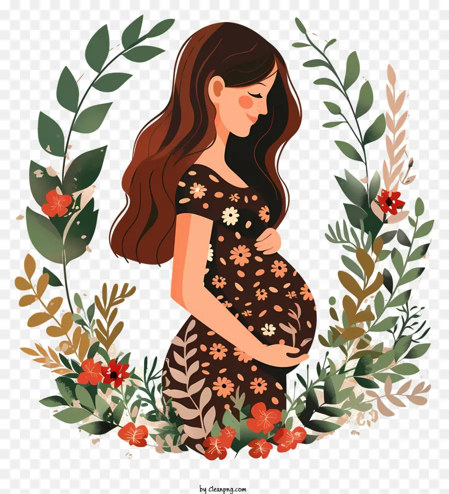 Blumen Kranz - Schwangere Frau in Blumenszene, die friedlich meditiert