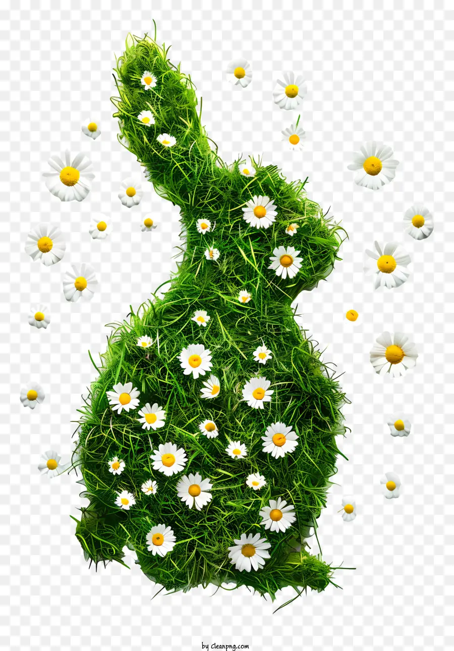 Kaninchen -Gras -Hasen grüne Augen weiße Gänseblümchen schwarze Nase - Hasen aus grünem Gras und Gänseblümchen