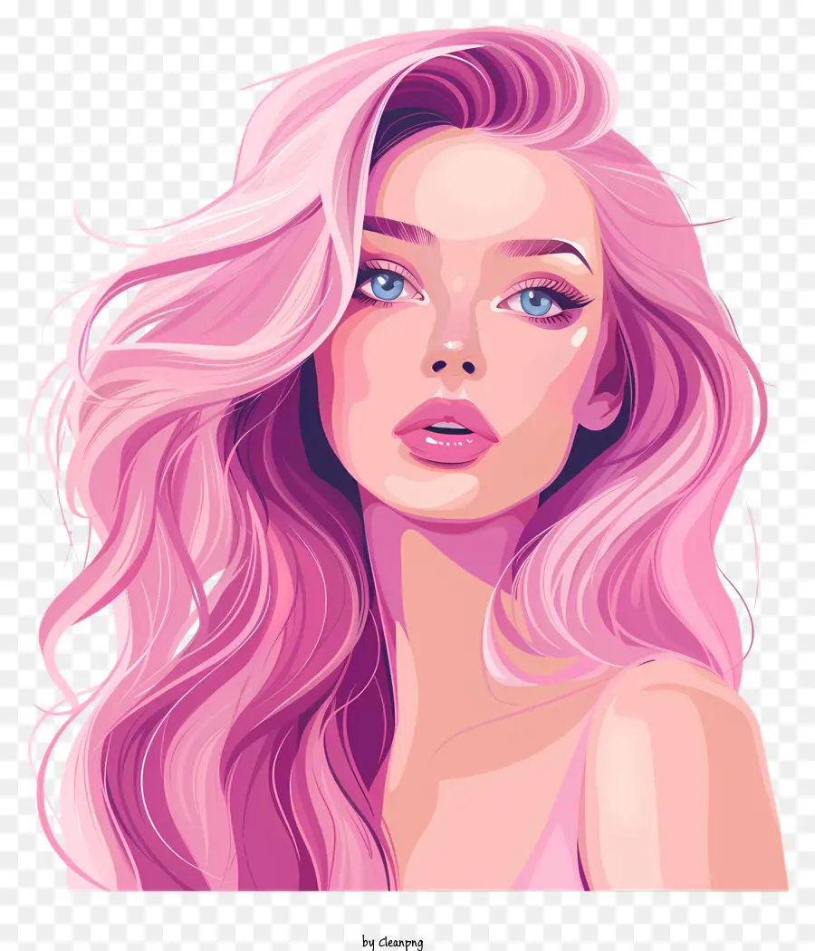 fashion girl pink hair blue eyes serene expression deep thought