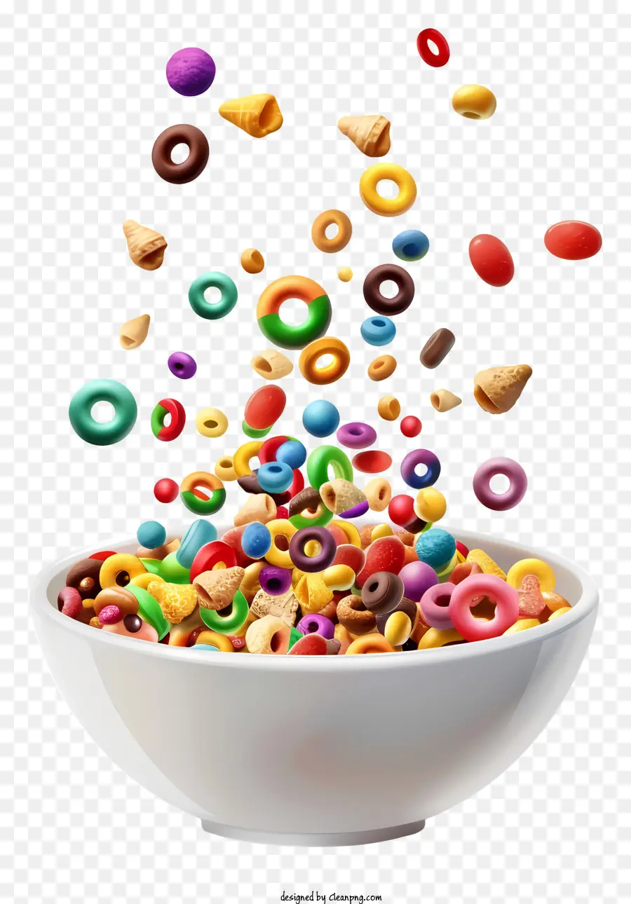 Cereal Day Cereal Colazione alimentare colorato - Cereali colorati e uvetta che si rovesciano realisticamente