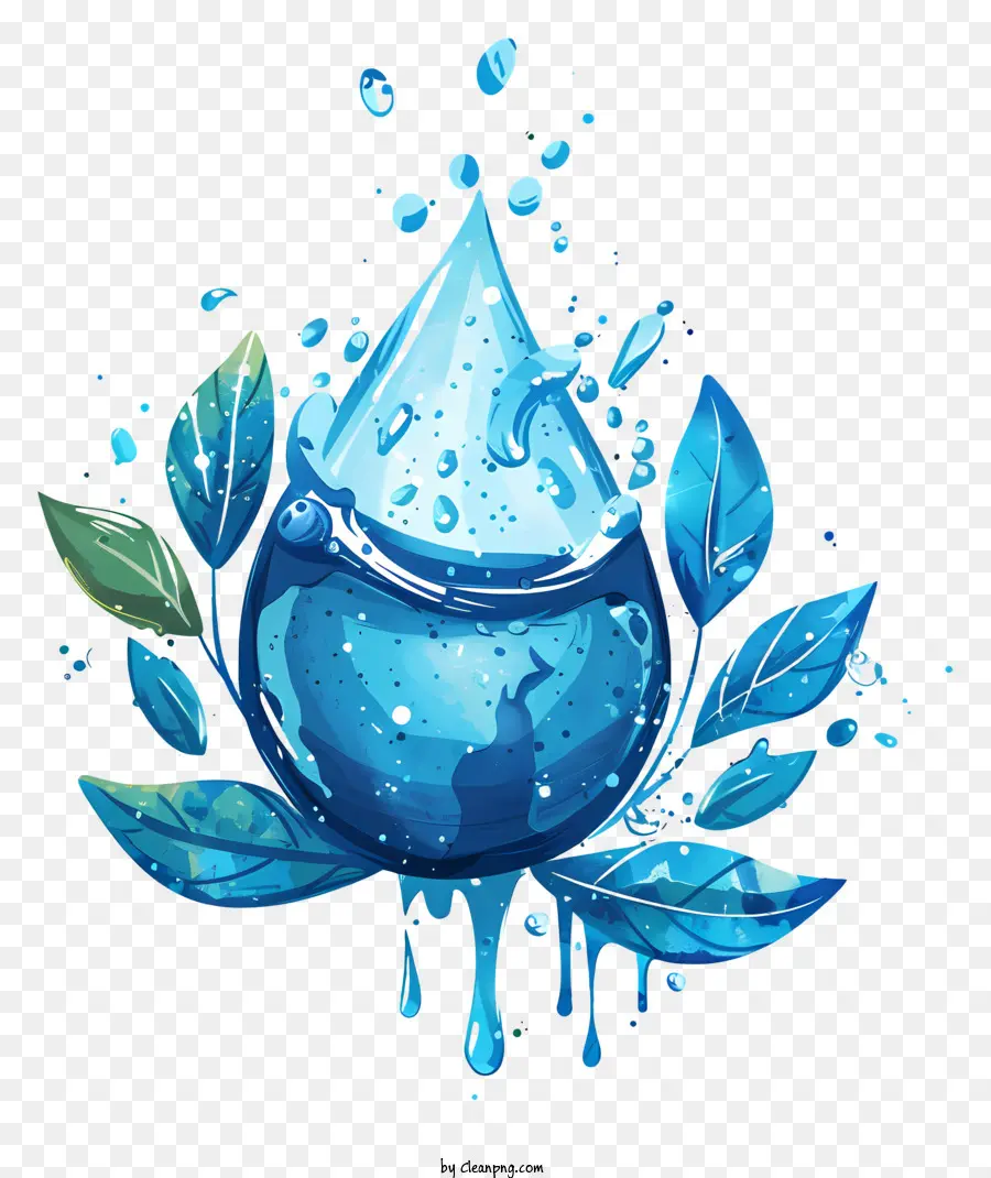 Welt Wasser Tag - Blauer Wasserabfall mit lebendigen grünen Blättern