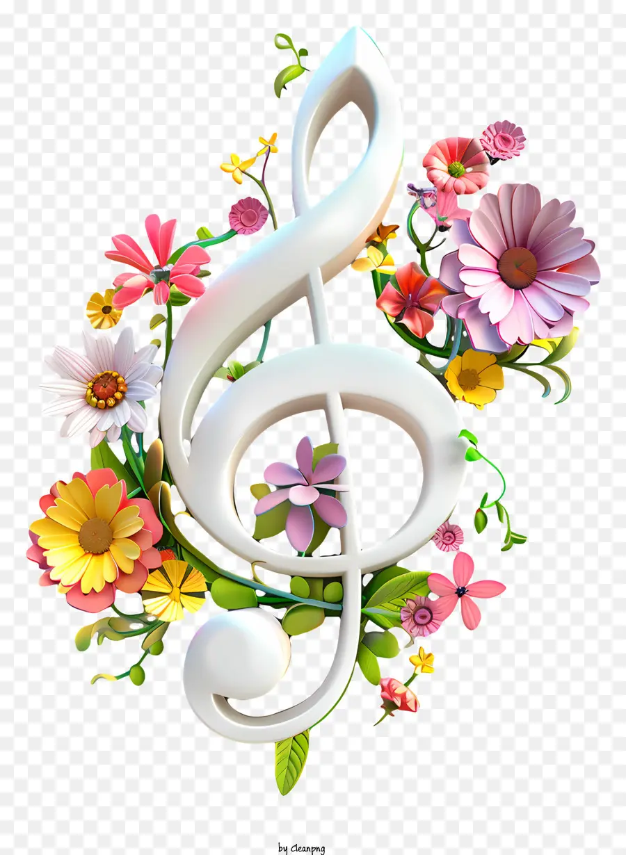 Musik Noten - Bunte Blumen umgeben weiße Musik Höhen