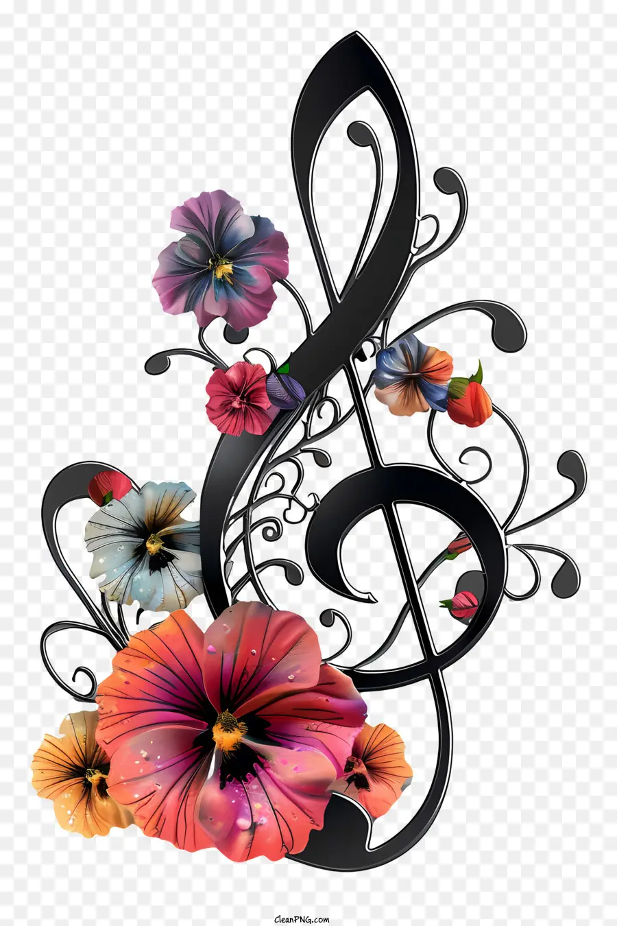 nốt nhạc - Bản nhạc bạc với các yếu tố hoa và màu sắc