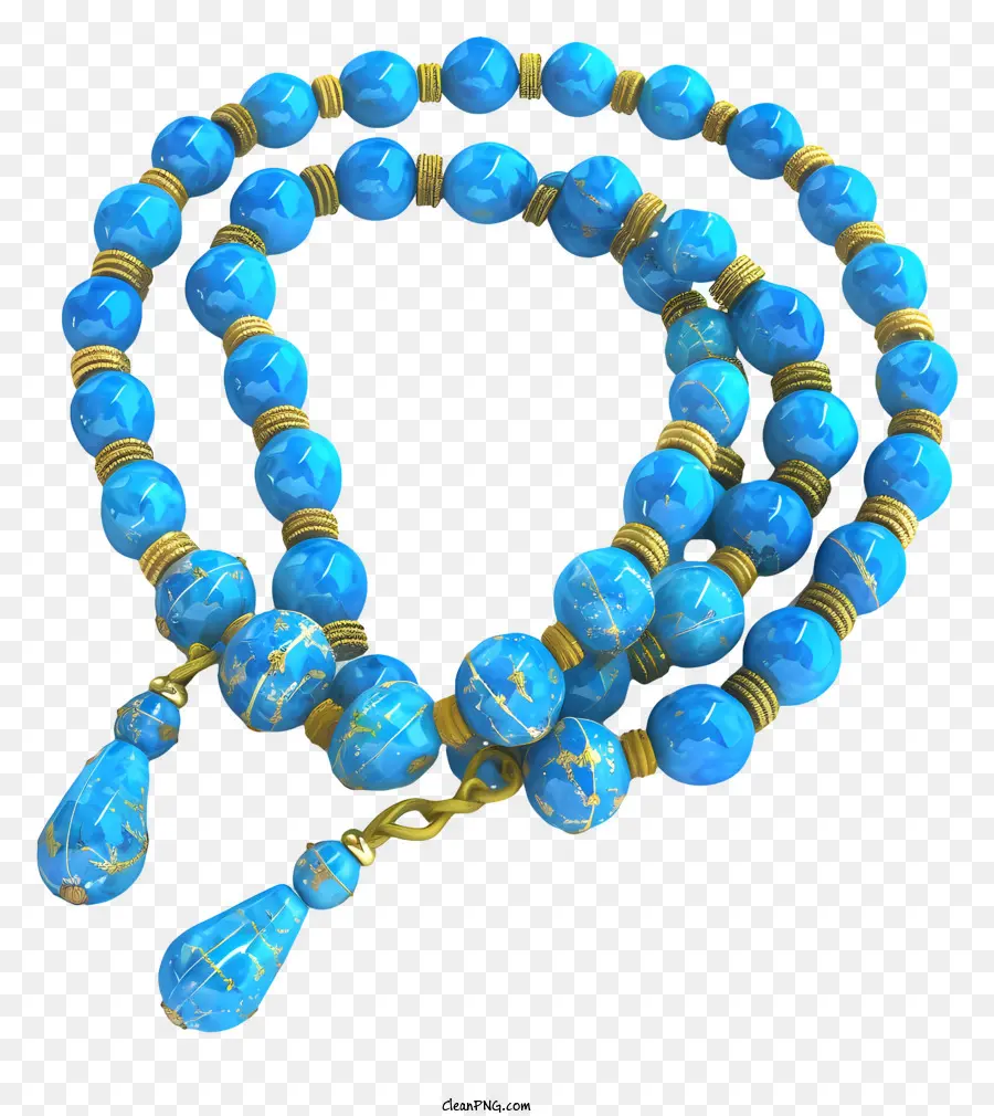 Perlen Blaue Perlen Halskette Gold Akzent Schmuck Quasten Halskette Lange Perlen Halskette - Lange blaue Perlenkette mit goldenen Akzenten