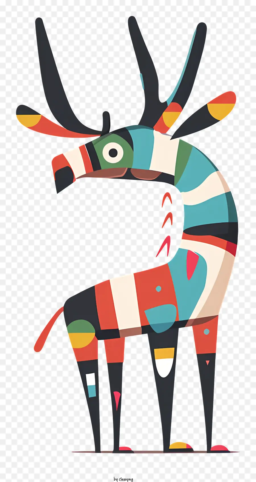 weird reindeer colorful deer large antlers abstract patterns colorful animal