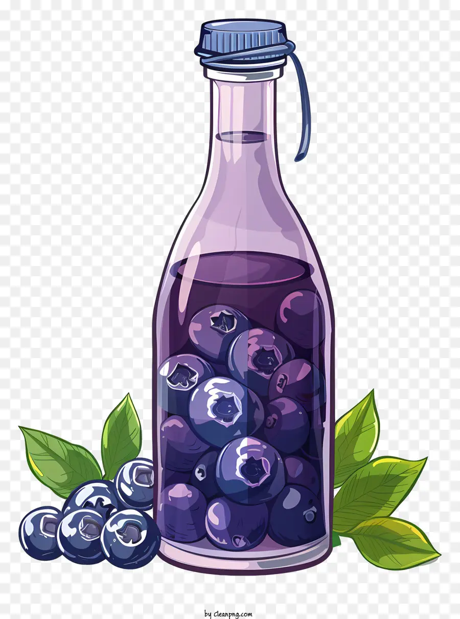 Blaubeersaft Blaubeeren Glasflasche Frische natürlich - Frische Blaubeeren in Glasflasche auf Schwarz