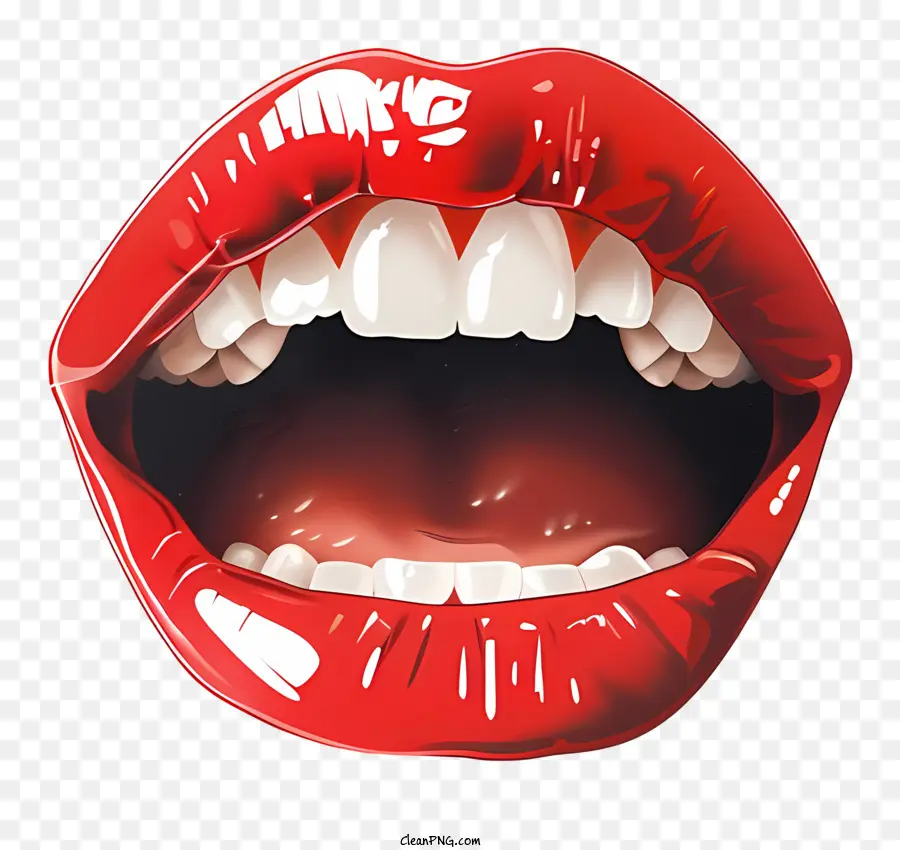 Mundlippen Zähne rot geschwollen - Die Lippen der Frau offen, rot und feucht