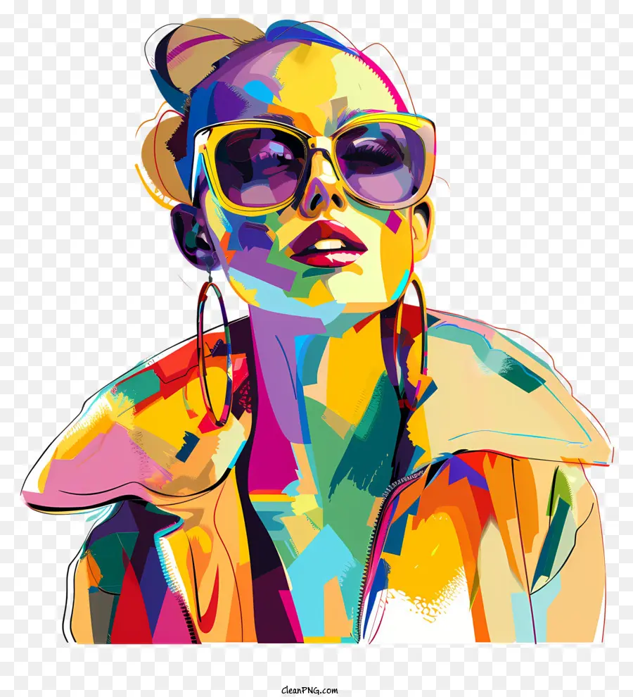 Mode Retro Frau Sonnenbrille malt dunkler Teint - Frau mit Sonnenbrille in digitalem hellem Hintergrund