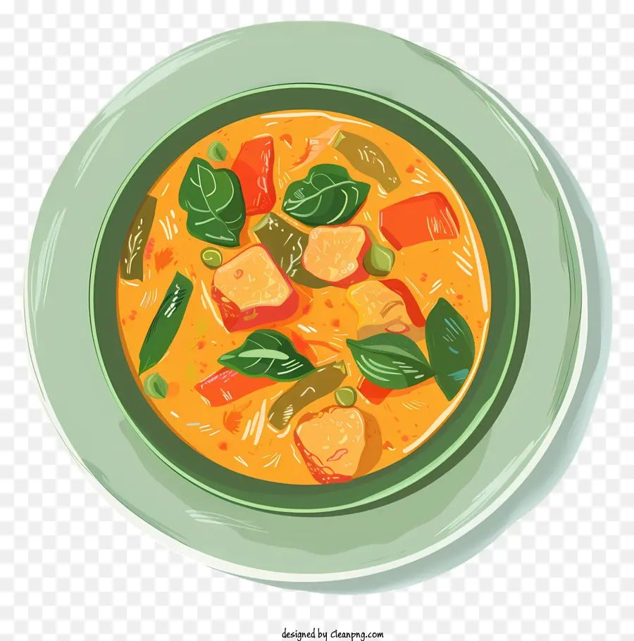 Hand Gezeichnet - Hausgemachtes Hühnchen -Curry mit Gemüse in der Schüssel