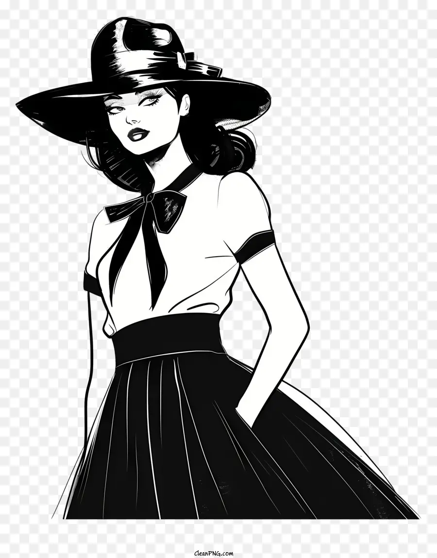 Fashion Retro Fashion Woman in bianco e nero - Giovane donna elegante in bianco e nero