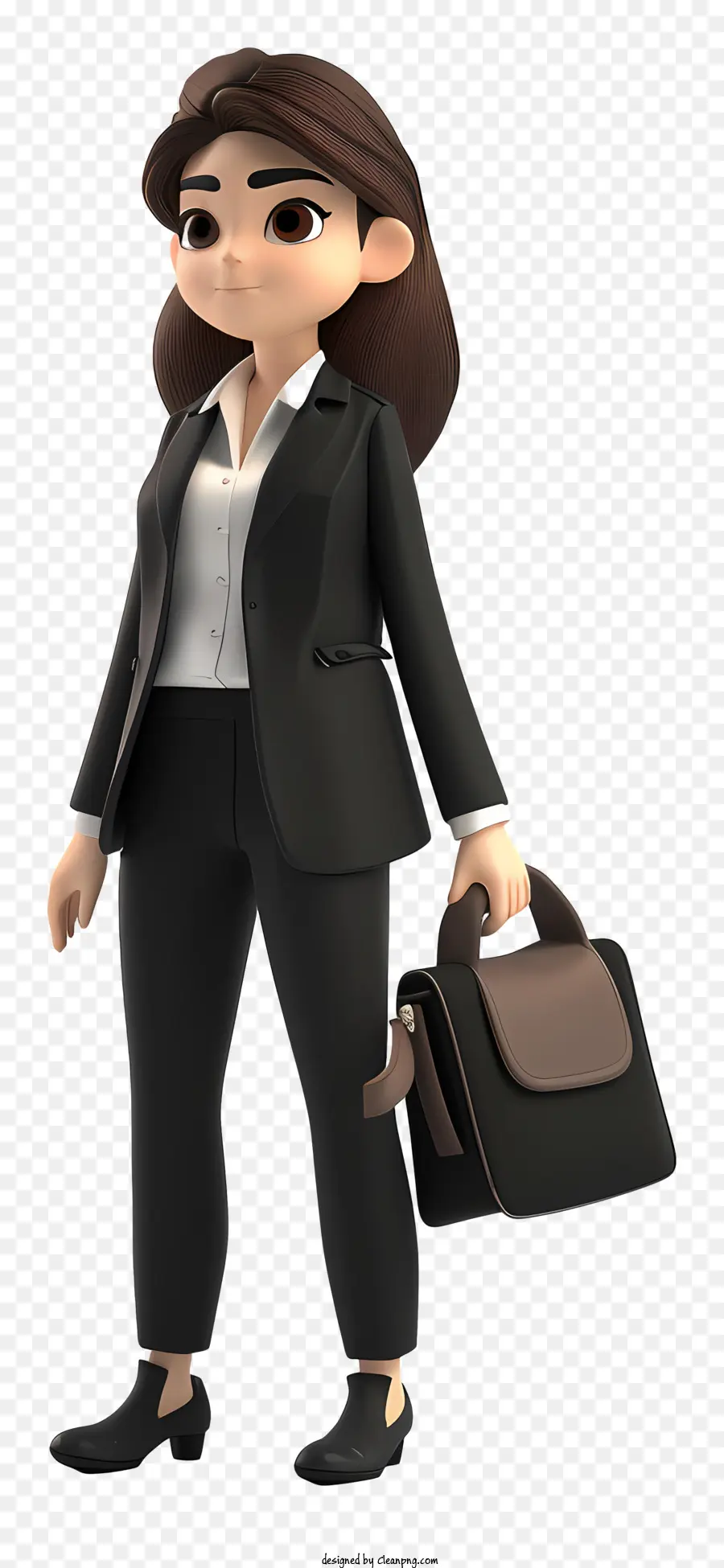 donna d'affari cartone animato d'affari abbigliamento affari professionale - Domanda d'affari fiduciosa in abito nero con valigetta