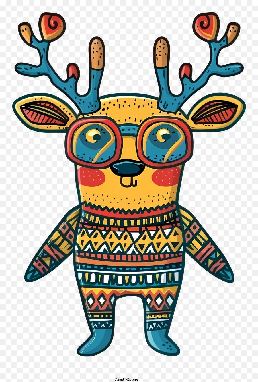 seltsame Rentier abstrakte Kunst farbenfrohe Design Hirsch Illustration Tier tragen Brille - Buntes abstraktes Hirsch mit Brille, auf zwei Beinen stehen