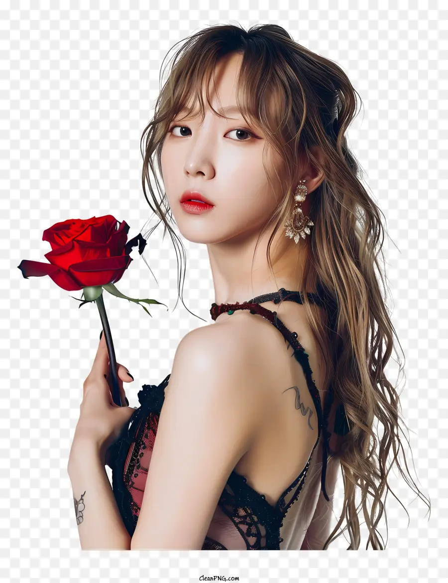 rote rose - Frau hält rote Rose, schick und attraktiv