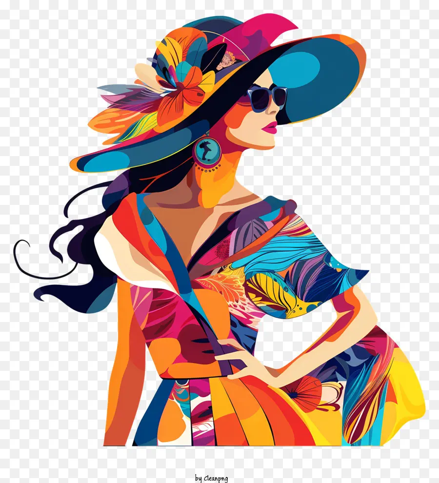 Mode Retro Mode florale Druckfrau Hut - Stilvolle Frau, die in Blumendruckkleid posiert
