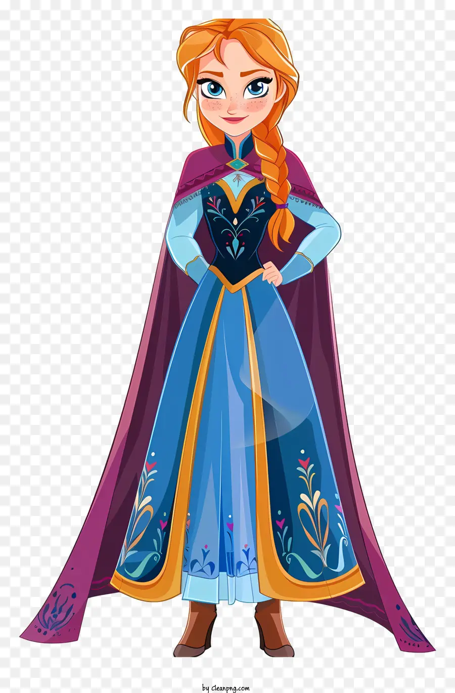 frozen anna princess woman elaborate dress blue and purple cape