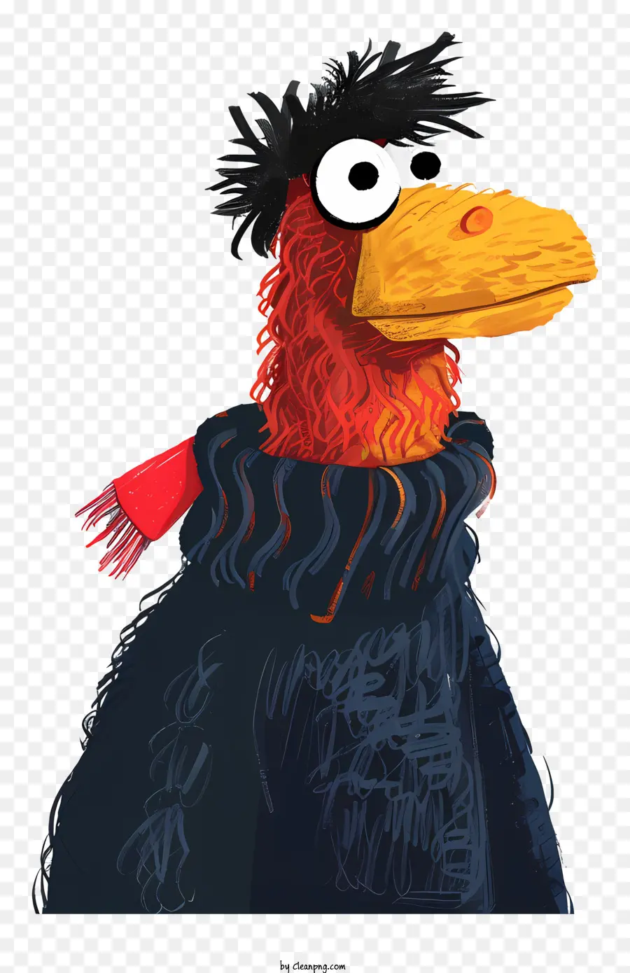 cartoon Vogel - Orange Vogel mit schwarzem Hut und Schal