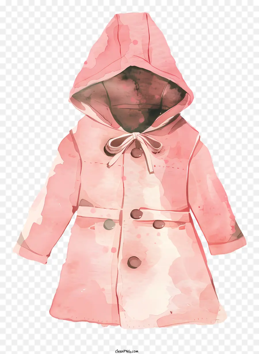 Mantel rosa Mantel mit Kapuzenmantel Aquarell Stoffknopf Manschetten - Pink -Kapuzenmantel mit schwarzem Reißverschluss, strukturiertes Aquarell. 
Lässig