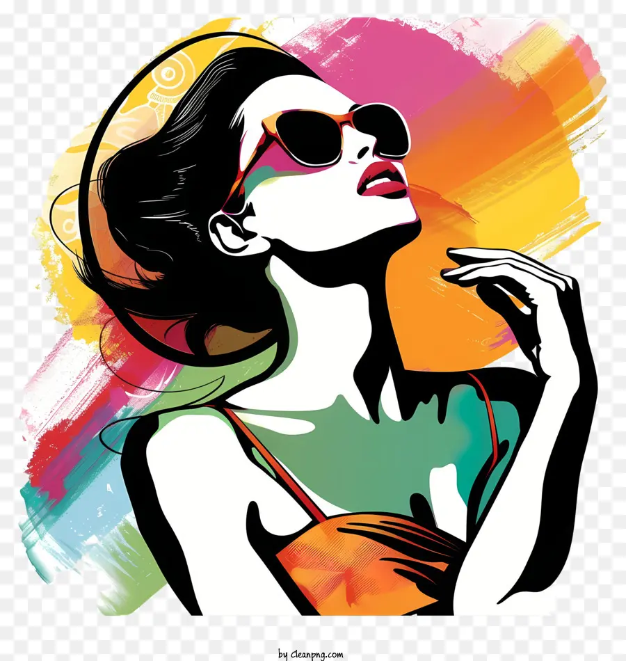 fashion retro sunglasses colorful dress cigarette woman